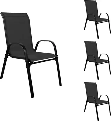 Produktbild von 4 Stück XL Stapelstuhl Gartenstuhl Stapelsessel Alu-Metall Mix schwarz Textilen Farbe schwarz