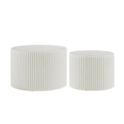 Produktbild von SalesFever Couchtisch 2er-Set | rund | MDF matt lackiert mit Rillenstruktur | B 60/48 x T 60/48 x H 40/35 cm | Naturweiß