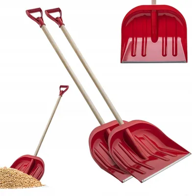 Image de Pelle à neige en plastique - Lame 45 cm - Manche en bois - Poignée en D rouge