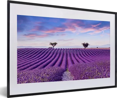 Produktbild von MuchoWow® Gerahmtes Poster Lavendel - Natur - Lila - Bäume - Blumen 60x40 cm - Poster mit Schwarzem Bilderrahmen Wandposter Rahmen Foto Bilder - Schlafzimmer - Plakat in Rahmen - Drucken