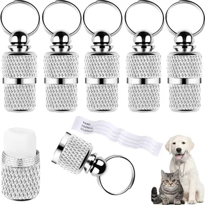 A collage of pet ID tags and images of pets.