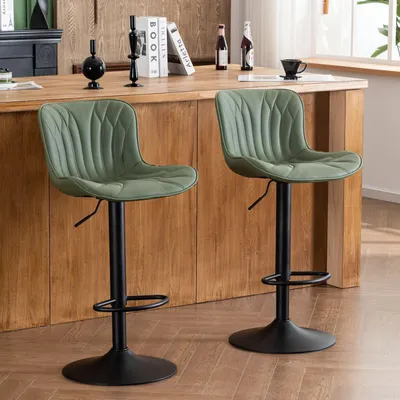 Produktbild von Barhocker 2er Set, drehbar, höhenverstellbar, Kunstleder, Bohnengrün