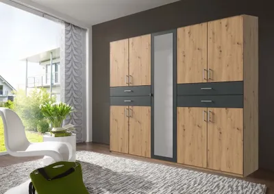 Produktbild von Taiga 9-türiger Kleiderschrank mit Spiegel Artisan Eiche / Graphit, Passepartout (Rahmen):mit Passepartout