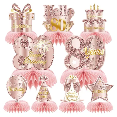 9er Set Waben Tischdeko 80. Geburtstag Roségold