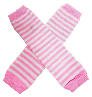Immagine prodotto di Guanti senza dita da donna, scaldamani a righe, rosa e bianco