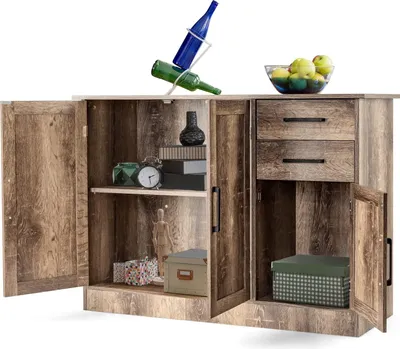 Produktbild von GOPLUS Sideboard Küche, Küchenschrank mit Türen & Schubladen, Buffetschrank, Aufbewahrungsschrank für Wohnzimmer, Esszimmer und Küche, 110 x 40 x 78cm, Grau