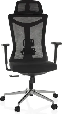 Produktbild von hjh OFFICE Profi Bürostuhl KAMIAK Ergonomischer Schreibtischstuhl mit Armlehnen Stoff / Netzstoff Schwarz Drehstuhl für Büro, Zuhause