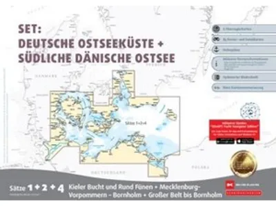 Immagine prodotto di Set di carte nautiche per imbarcazioni, serie 1, 2 e 4: Costa baltica tedesca e parte meridionale della costa danese del Mar Baltico (edizione 2026)