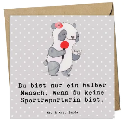 Produktbild von Mr. & Mrs. Panda Grußkarte Sportreporterin Herz - Grau Pastell - Geschenk, Klappkarte, doppelkarte, Glückwunschkarte, anlasskarte, faltkarte