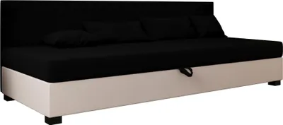 Produktbild von AURA SOFA Boxspringbett  BOB BIZ 90x195 Komplett-Set mit Bonell Matratze, Polsterbett mit Bettkästen -  Hellbeige/Schwarz, SAWANA 01/14