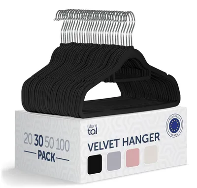 Samt-Kleiderbügel Antirutsch, 30 Stück, Schwarz