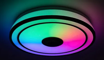 Zdjęcie produktu dla Plafon RGB z głośnikiem 39.5 cm LED 24W czarny okrągły Nikolaus 71030 Rabalux