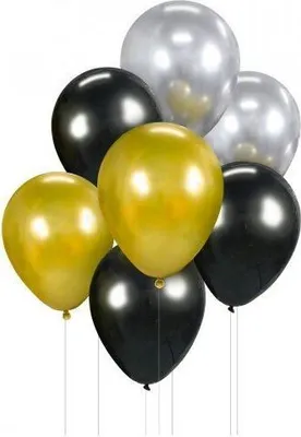 Immagine prodotto di Set di palloncini in lattice - cromati oro, argento, nero - 7 pz - 30 cm - Capodanno