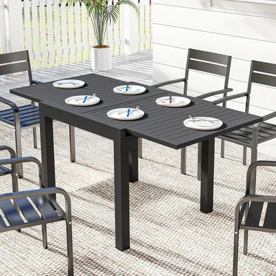 Produktbild von Gartentisch ausziehbar Aluminium, Terrassentisch Esstisch, Lamellenplatte wetterfest, Schwarz | 80–160 x 80 x 75 cm | 12,5 kg | Pulverbeschichtet