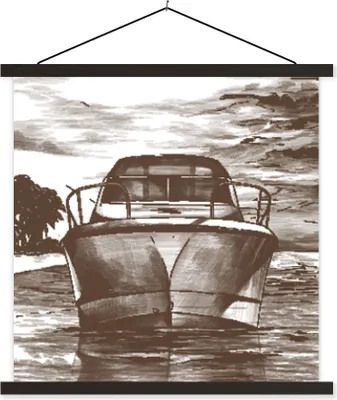 Produktbild von MuchoWow® Textilposter Boot - Meer - Schwarz - Weiß 60x60 cm mit schwarzem Rahmen - Posteraufhänger