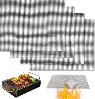Produktbild von Grillmatte 4 Stück, 40×30 cm, Hitzebeständig Bis 260 °C, Antihaftbeschichtet Mit PTFE, Für Gas-, Kohle- Und Elektrogrill