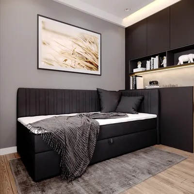 Obrázek produktu pro Skříňová postel BLANCA s topperem a podstavcem pod postel Jednolůžko se dvěma dekorativními polštáři Postel pro mladé (100x200 cm vpravo, černá/tmavě modrá)