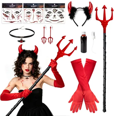 Zdjęcie produktu dla Strój diablicy dla kobiet, 7-elementowy, styl wampira, idealny na Halloween i imprezy tematyczne