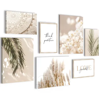 Produktbild von Novart Wandbilder Boho Pampasgras - KOMPLETT AUFHÄNGFERTIG - Beige Wohnzimmer Schlafzimmer - 7 Moderne Mood-Bilder - N005871a