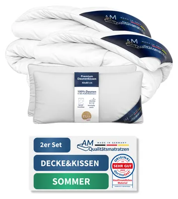 Produktbild von Premium 2er Daunenset | Kissen 40x80 cm & Sommerdecke 135x200 cm | 100% Daunen | Leicht & atmungsaktiv | Downpass verifiziert