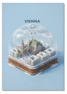 Produktbild von POSTER - 29x42 cm (A3) - Kauro - Ein Miniaturpanorama von Wien in einer Glaskugel -  Wandbild für Wohnzimmer Schlafzimmer & Flur, Modernes Poster Wanddeko, Ungerahmt