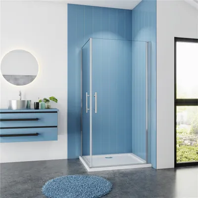 Produktbild von Eckig Dusche B.90x90cm Duschkabine H.180cm Eckeinstieg 180°Schwingtür Drehtür Duschwand Duschabtrennung