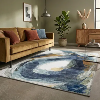 Produktbild von Volero - Moderner Teppich - Strong Brush Blau Gelb - 160x230 cm - Wohnzimmer, Esszimmer, Schlafzimmer - Industrielle, Modern