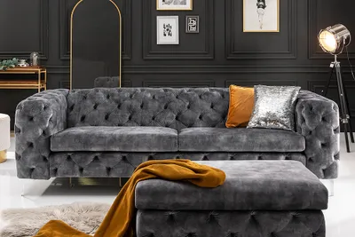 Produktbild von riess-ambiente Chesterfield 3-Sitzer Sofa MODERN BAROCK 235cm dunkelgrau Samt Federkern Metallfüße Couch
