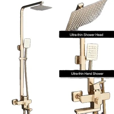 Produktbild von Duschset, Wandmontage, zeitgenössisches Design, Gebürstetes Gold