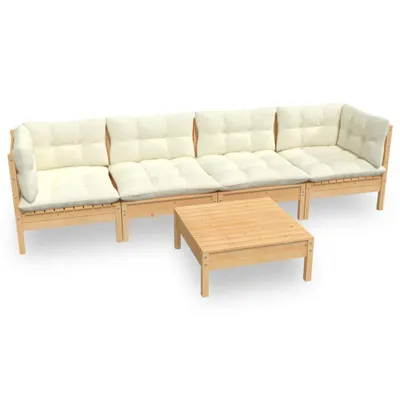 Produktbild von vidaXL 5-tlg. Garten-Lounge-Set mit Creme Kissen Kiefer Massivholz