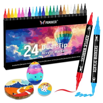 Produktbild von Acrylstifte Set 24 Farben Dual Tip für Stoff, Glas, Keramik, Holz
