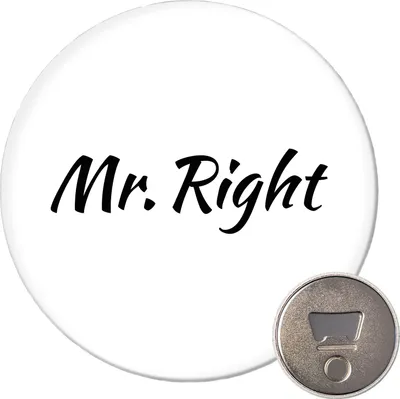 Produktbild von Huuraa Magnet Mr. Right Schriftzug 59mm Kühlschrankmagnet rund Flaschenöffner Geschenkidee
