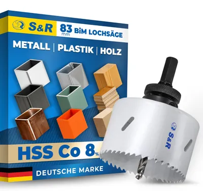 Produktbild von S&R Lochsägen Set Bi-Metall 83 mm | Lochbohrer & Dosenbohrer für Metall – 83 mm - HSS CO 8%