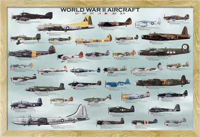 Image de Educational - Education - Poster - World War II Aircraft 2. Weltkrieg Flugzeug + cadre interchangeable, Shinsuke® Maxi MDF hêtre, vitre acrylique