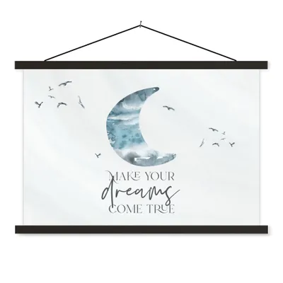 Produktbild von MuchoWow® Textilposter Kinder - Mach deine Träume wahr - Sprichwörter - Jungen - Blau - Aquarell 60x40 cm mit schwarzem Rahmen - Hölzernes