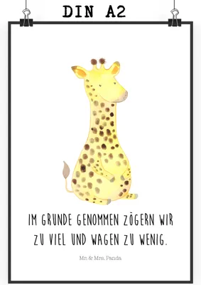 Produktbild von Mr. & Mrs. Panda Bild Giraffe Zufrieden DIN A2 - Weiß - Geschenk, Plakat, Kunstdruck, wanddeko, Afrika, Glück, Wandbild, drucke, Abenteuer