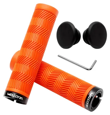 Produktbild von 22mm Orange Mountainbike-Griffe mit Einzelklemmung, rutschfeste und stoßfeste Lenkergriffe aus Gummi für E-Bike, Cityrad, Trekkingrad, Faltrad und Scooter (1 Paar)