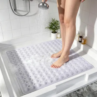 Productafbeelding van Antislip douchemat, 53x53 cm, BPA-vrij, met zuignappen, machinewasbaar, wit