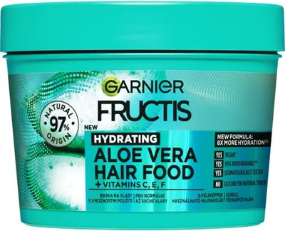 A product shot of a Garnier Fructis hair mask tub.