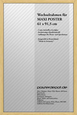 Produktbild von Bilderrahmen f. Maxi Poster - Größe 61 x 91,5 cm - Antireflex Acrylglas - Woodline Qualitätsrahmen