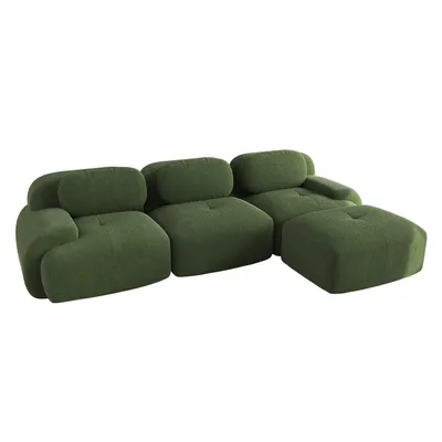 Produktbild von Modulares Ecksofa(gruen) ohne Montage, ergonomisch und haustierfreundlich, aus Cordstoff mit extra-breiten Armlehnen, 32D hochelastische Polsterung