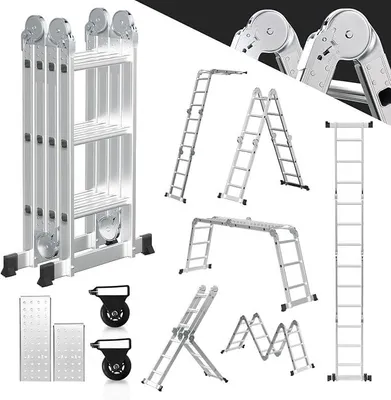 Produktbild von 4x3 Mehrzweckleiter 360cm 7 in 1 Alu Leiter mit 2 plattform und 2 Transport Rollen bis 150 kg?Vielzweckleiter Klappleiter Kombileiter Anlegeleiter Steigleiter Multifunktionsleiter
