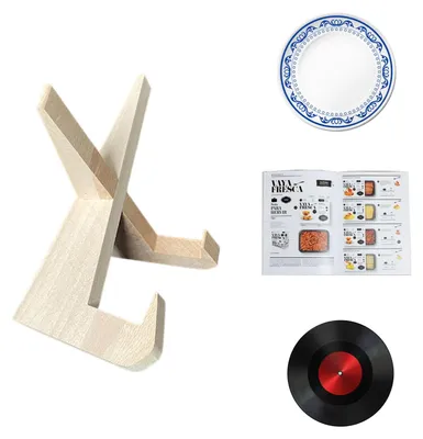 Produktbild von Tellerständer - Vielseitiger Aufsteller für Teller Bilder und Schallplatten - Holzhalter für Tischpräsentation - Holzfarbe