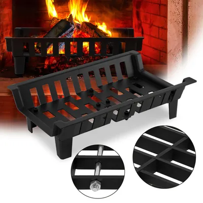 Image de Grille de foyer Ikodm, de forme trapézoïdale, en acier, dimensions 46 x 31 x 13 cm, en deux parties, de couleur noire