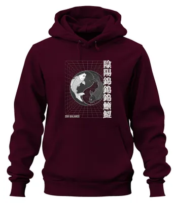 Produktbild von Zen Balance Yin Yang Koi Karpfen Japanisch Spiritualität Hoodie Kapuzenpullover, Burgundy, S
