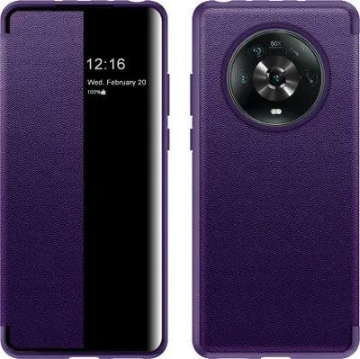 Image de Etui pour Honor Magic 4 étui fin en cuirPolyuréthaneavec fenêtre d'affichage Violet
