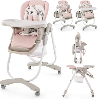 Produktbild von COSTWAY Baby Hochstuhl klappbar, Kinderhochstuhl mit verstellbarer Höhe, Rückenlehne & Fußstütze für 6–36 Monate (Rosa)