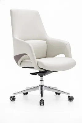 Produktbild von Ergonomischer Chefsessel in Weiß mit Chromarmen und Drehgestell