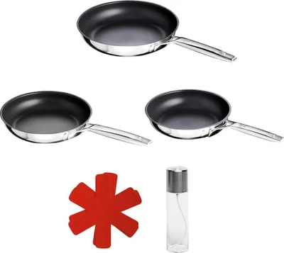 Produktbild von Schulte-Ufer Astral UniverSUS Bratpfannen 3er-Set Ø20/24/28 cm – - & PTFE-frei, induktionsgeeignet, ofenfest bis 500 °C, inkl. Pfannenschutz & Ölsprüher