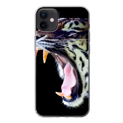 Produktbild von MuchoWow® Handyhülle Schutzhülle Hülle für iPhone 12 mini Brüllender Tiger auf schwarzem Hintergrund Silikon Softcase Handy Hülle